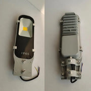 Industrial gray and black 20w cob led street light with black front panel ip65 rating and visible wiring for outdoor use