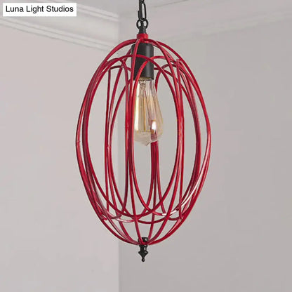 Red wireframe decorbites™ industrial gray red oval cage pendant light with exposed edison bulb and adjustable chain 110v-120v 220v-240v