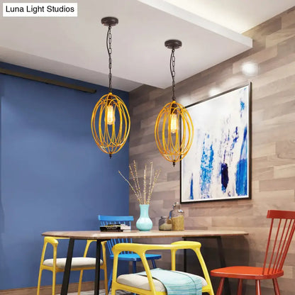 Two golden oval cage pendant lights with exposed bulbs and adjustable chains ideal for industrial decor, 110v-120v 220v-240v