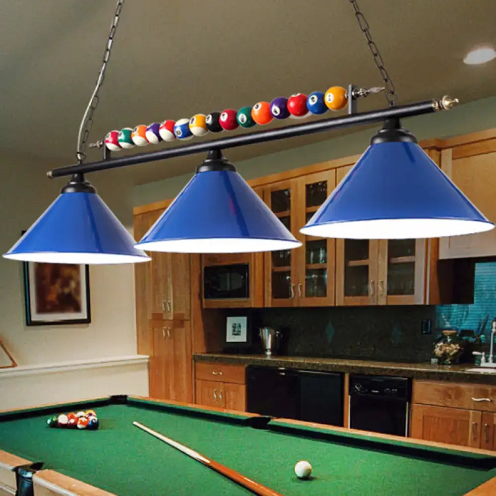 Decorbites industrial blue conical metal billiard lamp with colorful balls and black frame country club island light