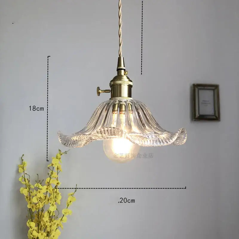 Industrial green petal glass pendant light with clear fluted design and brass hardware ideal for dining room decorbites glass industrial