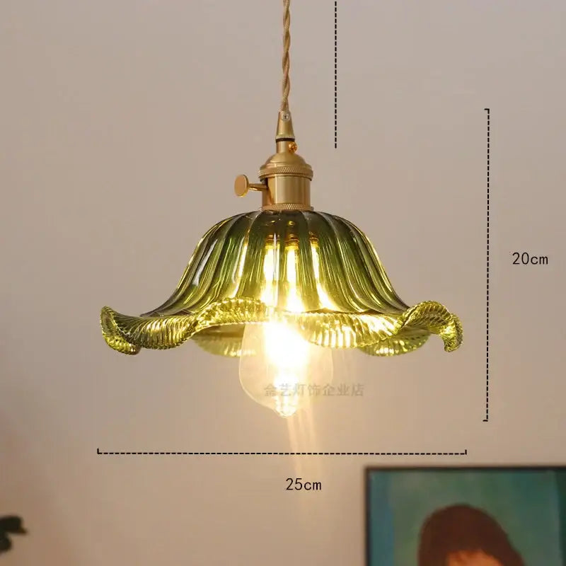 Golden flower-shaped decorbites glass industrial pendant light with brass fixture and twisted cord for dining room decor