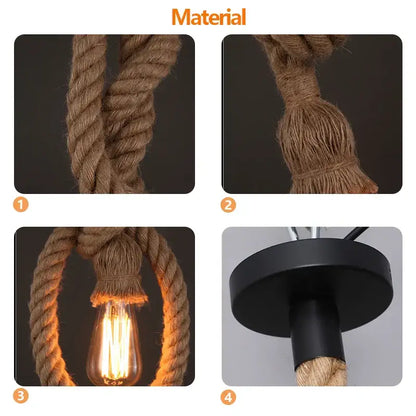 Industrial hemp rope pendant light with natural brown twisted jute rope and black metal fixture for dining room decorbites hemp rope