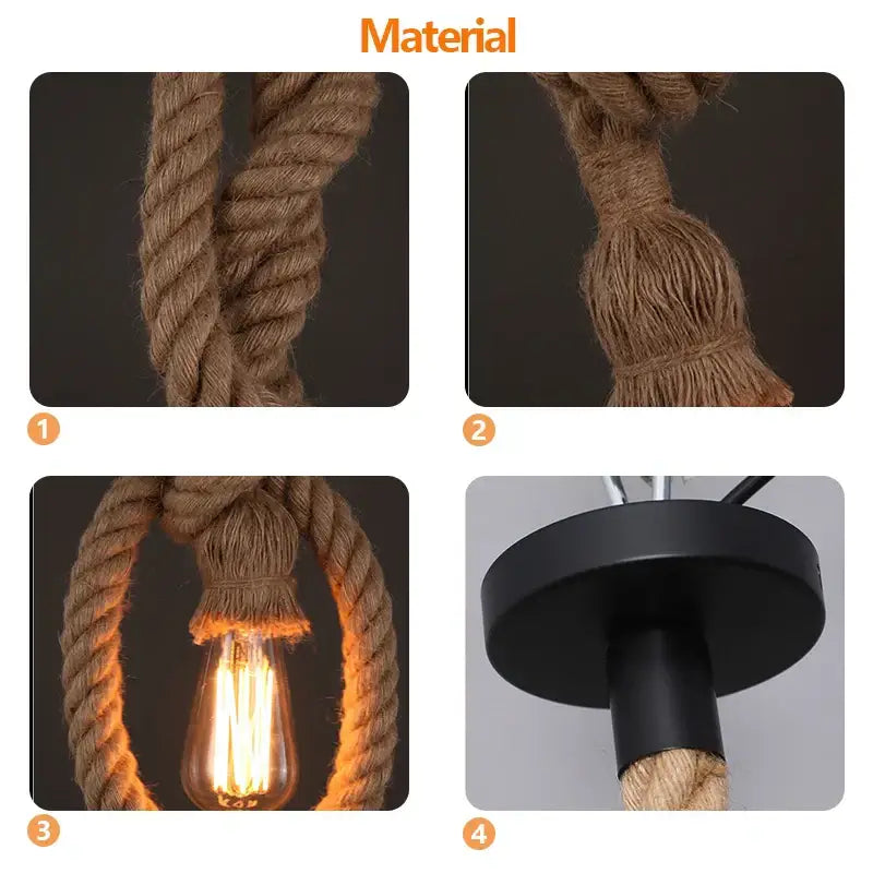 Industrial hemp rope pendant light with natural brown twisted jute rope and black metal fixture for dining room decorbites hemp rope