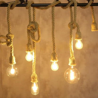 Industrial hemp rope pendant lights with warm glowing bulbs for living room decorbites hemp rope decorbites pendant lights