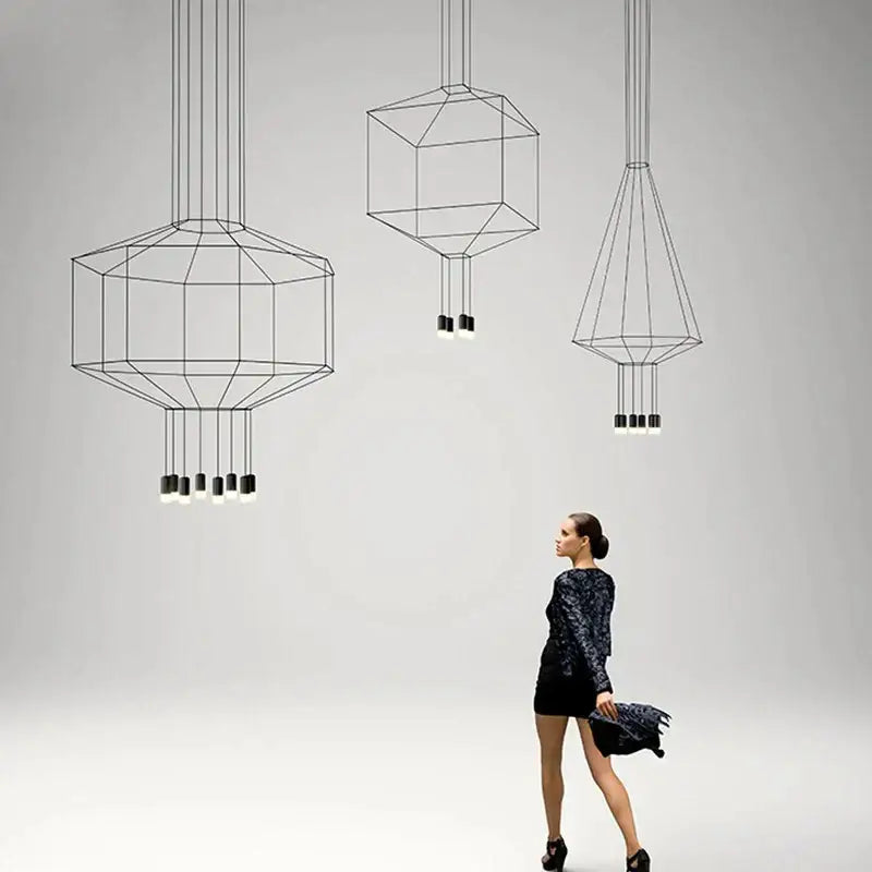 Black geometric pendant light with cylindrical bulbs made of industrial iron art for dining room decorbites industrial iron