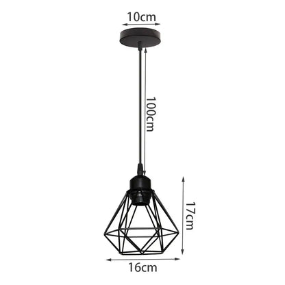 Black metal pendant lamp with iron cage diamond-shaped design for kitchen dining room decorbites industrial iron
