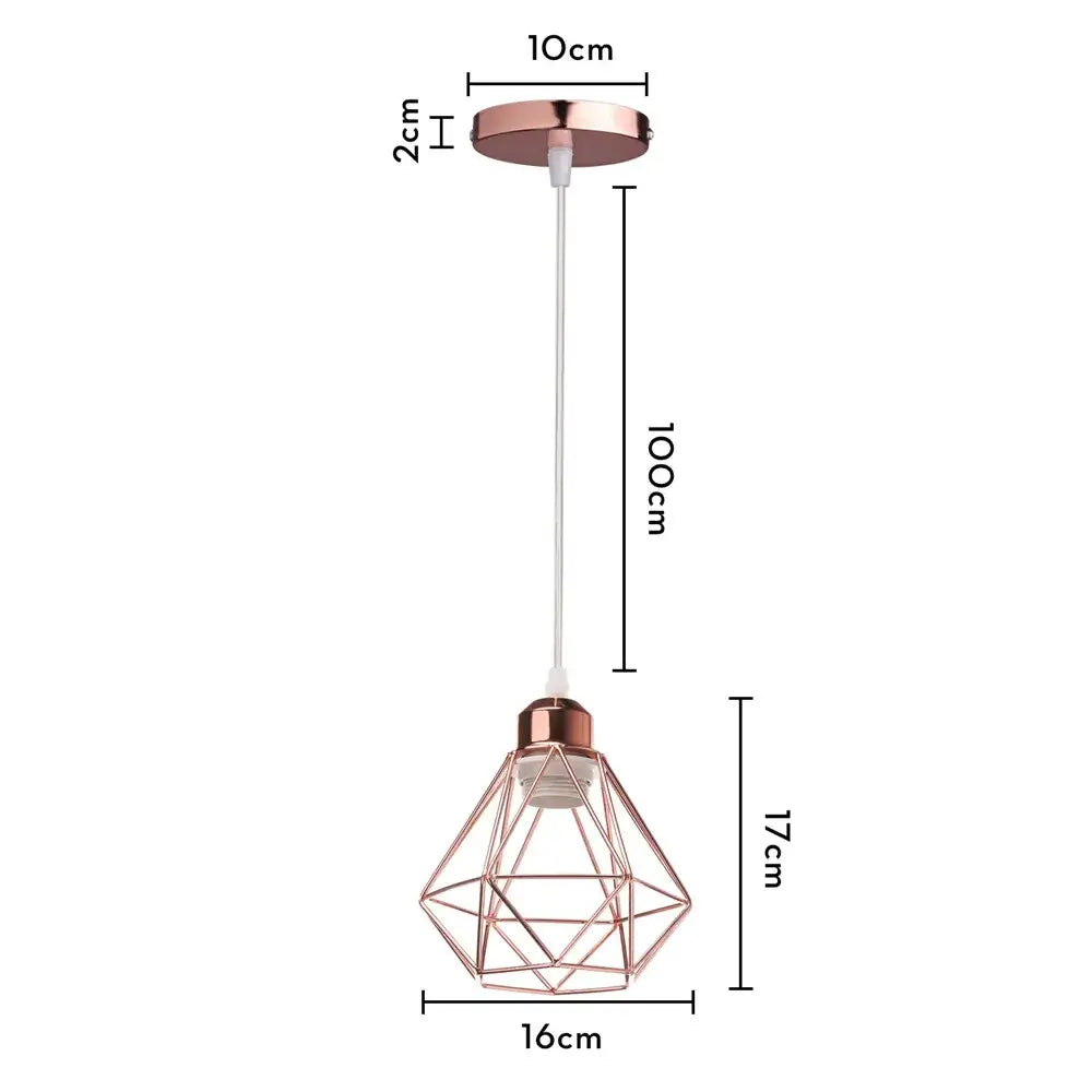 Rose gold geometric pendant lamp with iron cage faceted design and white cord for kitchen dining room decorbites industrial iron