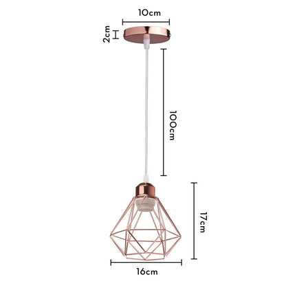 Rose gold geometric pendant lamp with iron cage faceted design and white cord for kitchen dining room decorbites industrial iron