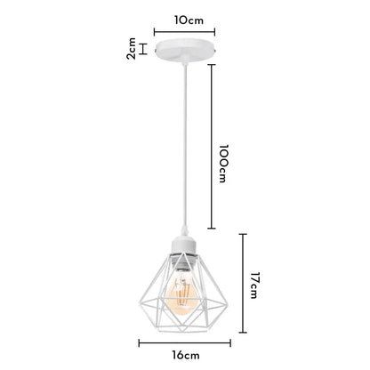 White geometric pendant lamp with iron cage wireframe and exposed filament bulb for kitchen dining decorbites industrial iron
