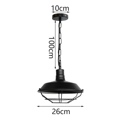 Black iron dome industrial pendant light with chain suspension and protective wire cage for kitchen cafe decorbites decor