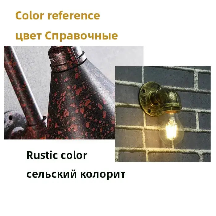 Rustic-style industrial iron pipe wall sconce with dark speckled finish and brass fittings for bedroom decorbites industrial iron lighting