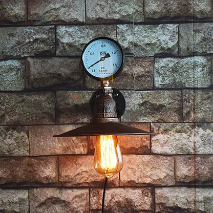 Industrial iron rust wall light with brass pressure gauge and warm edison bulb for decorbites industrial iron decor