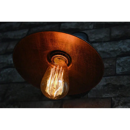 Warm-toned copper industrial iron rust wall light with vintage Edison bulb for bedroom retro decorbites industrial iron sconce