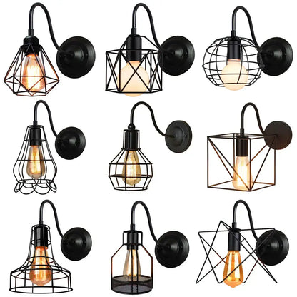 Black metal cage wall sconce with exposed Edison bulbs industrial iron wall decorbites industrial iron wall fixture