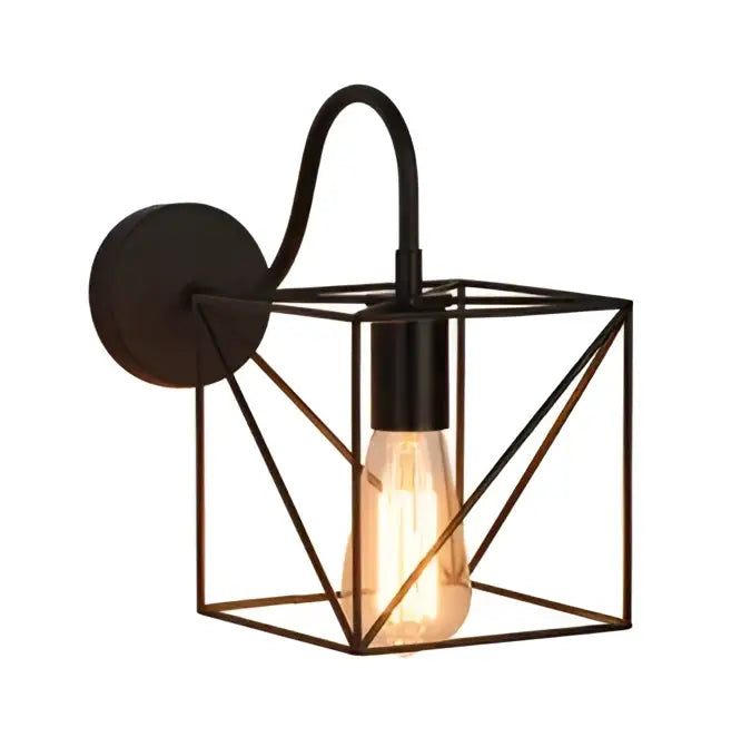 Black metal geometric wall sconce with exposed filament bulb for decorbites industrial iron wall bedroom fixture