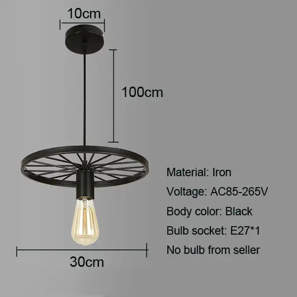 Black iron industrial iron wheel chandelier pendant light with circular design and exposed edison bulb for dining room decorbites industrial iron