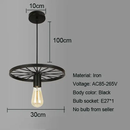 Black iron industrial iron wheel chandelier pendant light with circular design and exposed edison bulb for dining room decorbites industrial iron