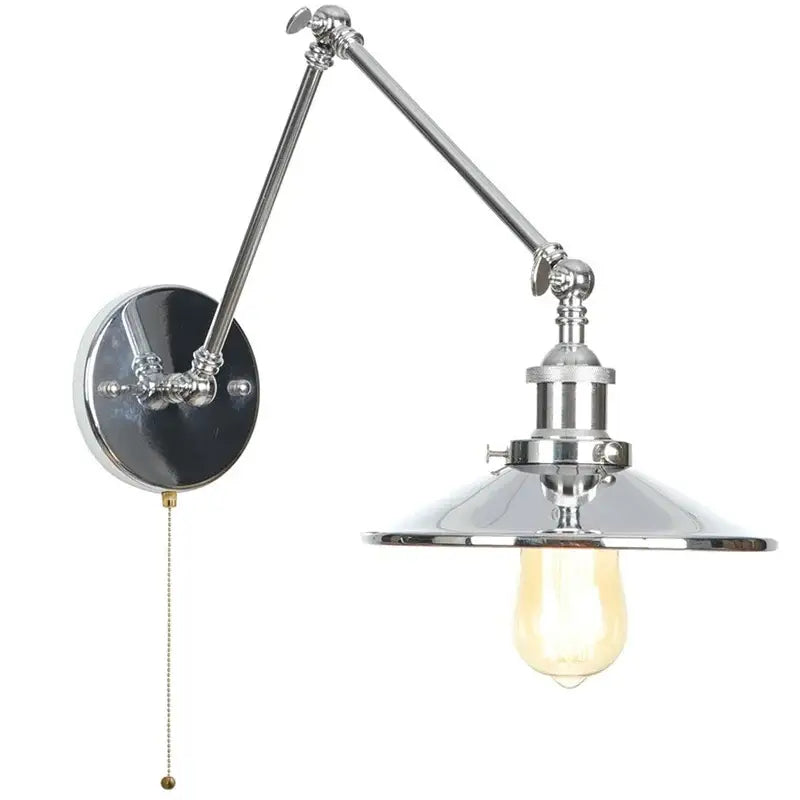 Industrial lens vintage chrome wall lamp featuring a chrome finished adjustable swing arm and polished metal shade decorbites industrial lens
