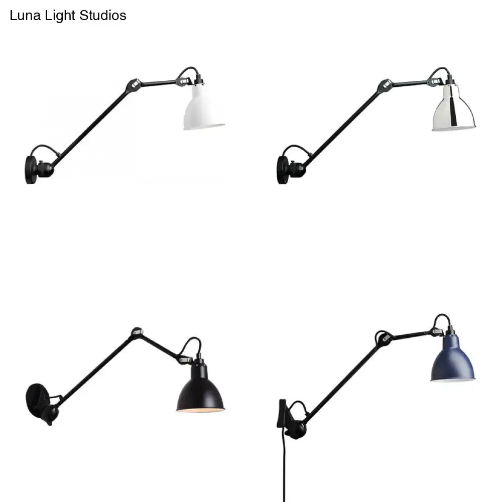 Black articulated wall lamp with navy blue shade designed for bedroom use compatible with led incandescent fluorescent 110v-120v 220v-240v