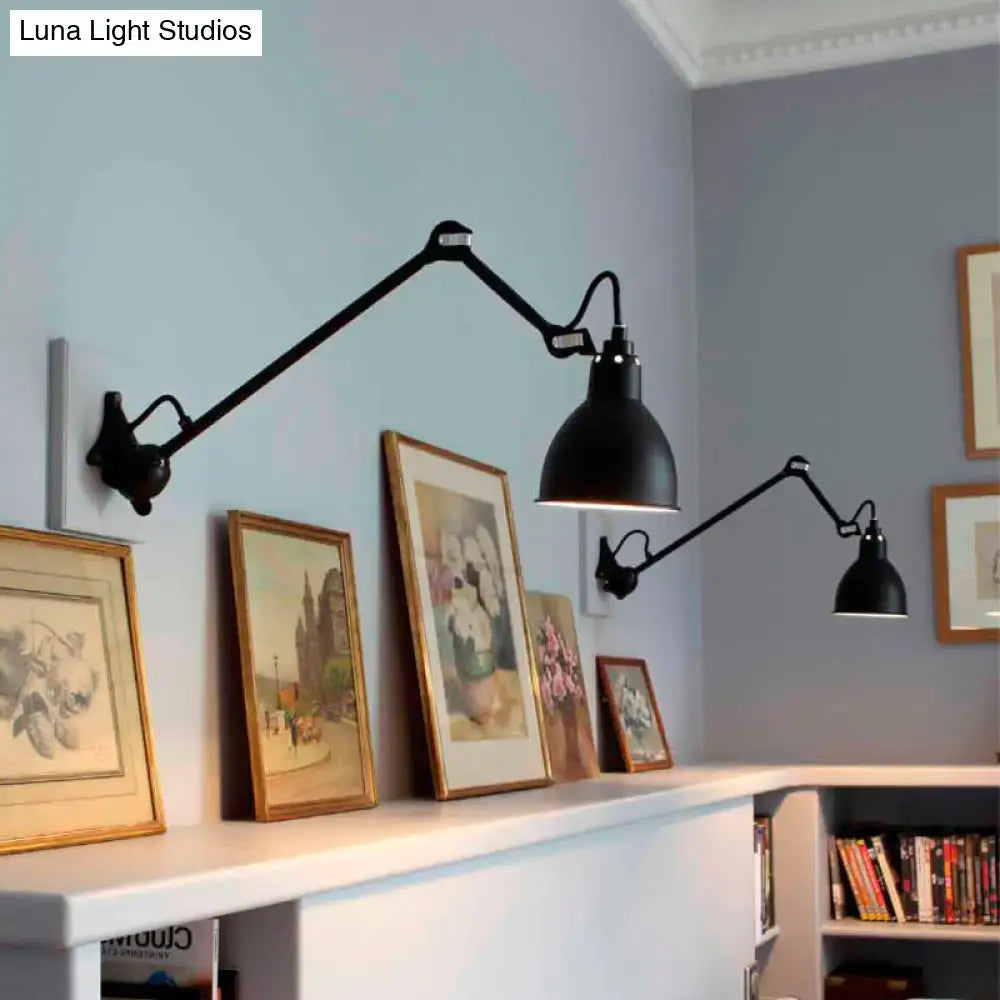 Industrial lime green and black wall lamp with matte metal arms and dome shades compatible with 110v-120v and led bulbs