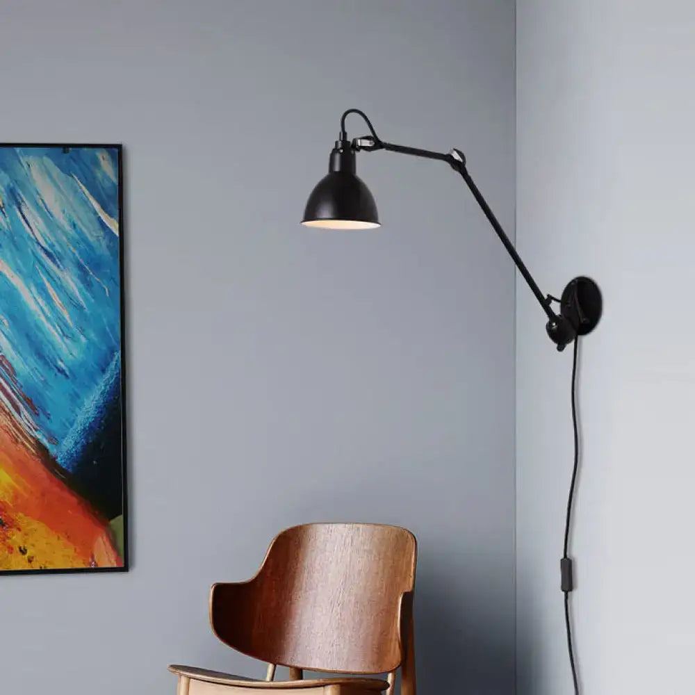 Black articulated wall lamp with matte finish and adjustable arm for bedroom led sconce 110v-120v 220v-240v use
