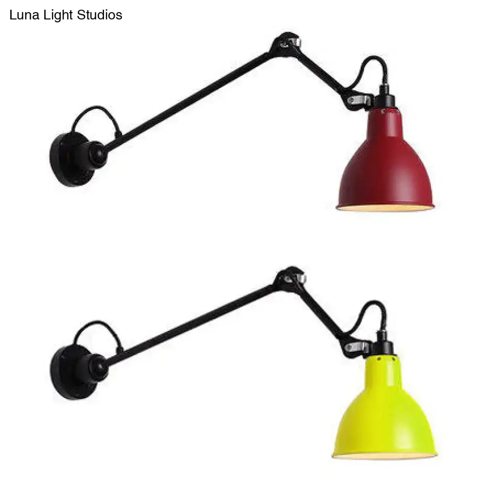 Industrial lime green and red adjustable wall lamp with black metal arms compatible with 110v-120v 220v-240v led incandescent fluorescent bulbs