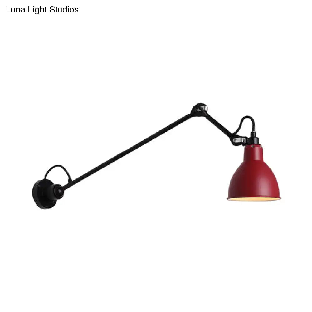 Red metal wall lamp with adjustable black articulated arm suitable for 110v-120v and 220v-240v led incandescent fluorescent use