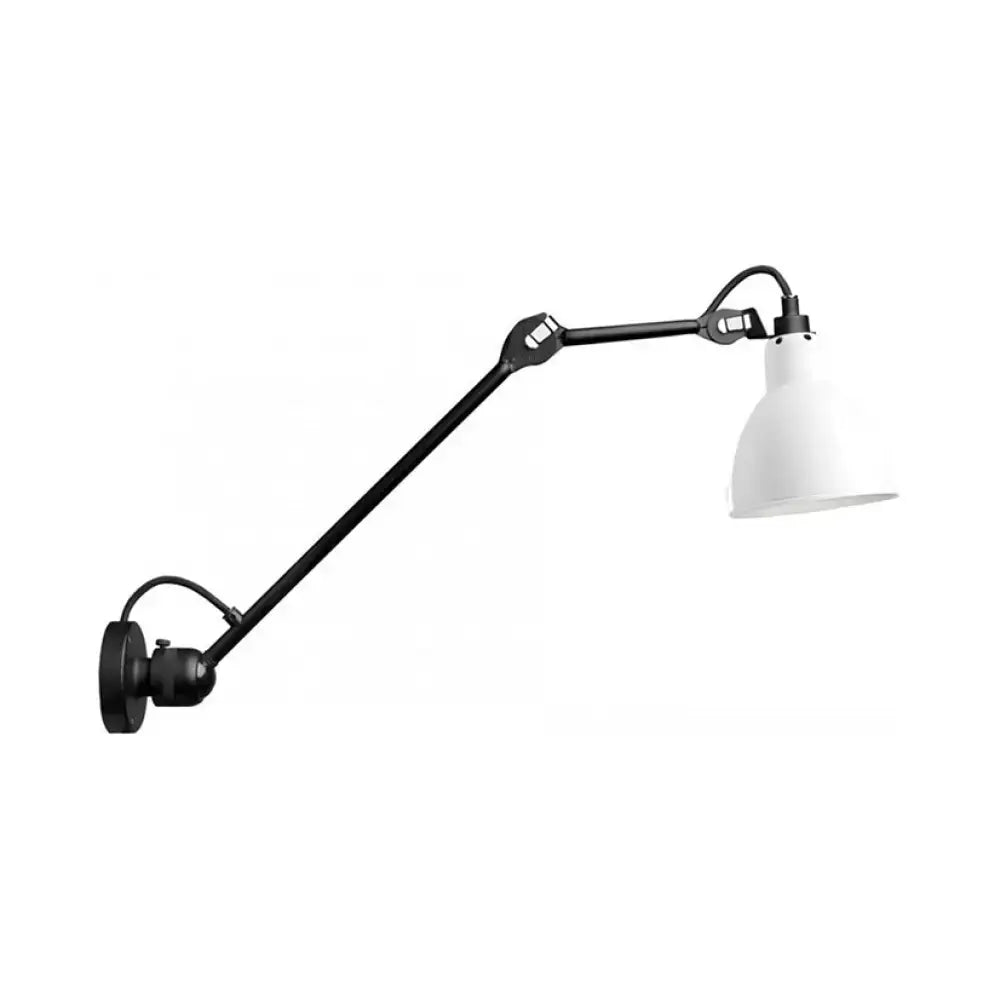 Black and white adjustable wall lamp with sleek articulated arm compatible with 110v-120v 220v-240v led incandescent fluorescent bulbs