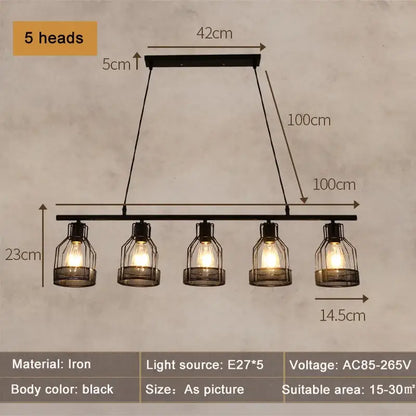 Black iron industrial loft chandelier with five exposed bulb heads and mesh pendant design for dining room decorbites industrial loft