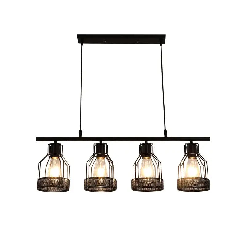 Industrial loft chandelier black metal mesh cage with four exposed edison bulbs for dining room decorbites industrial loft