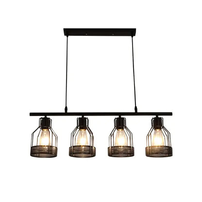 Industrial loft chandelier black metal mesh cage with four exposed edison bulbs for dining room decorbites industrial loft