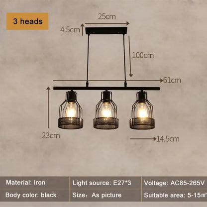 Black iron industrial loft chandelier with three exposed bulbs and metal mesh cage for dining room decorbites industrial loft