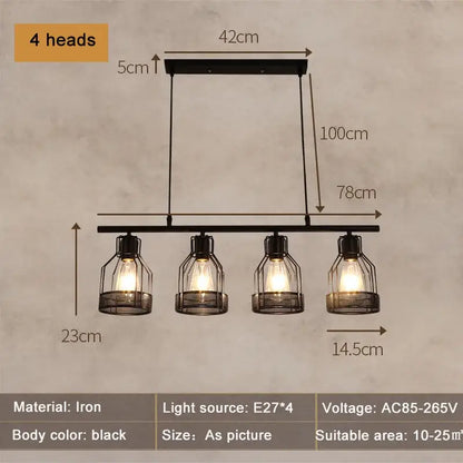Black iron industrial loft chandelier with four exposed bulbs in metal mesh cages for dining room decorbites industrial