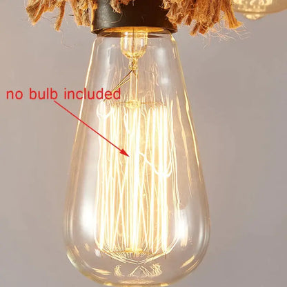 Clear glass Edison bulb with filament coils and black metal base hanging by natural rope for decorbites industrial loft chandelier