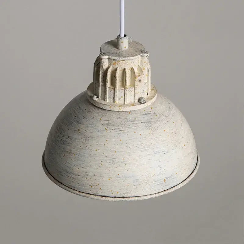 Industrial loft chandelier retro white and copper pendant light with distressed enamel finish and ribbed metal housing