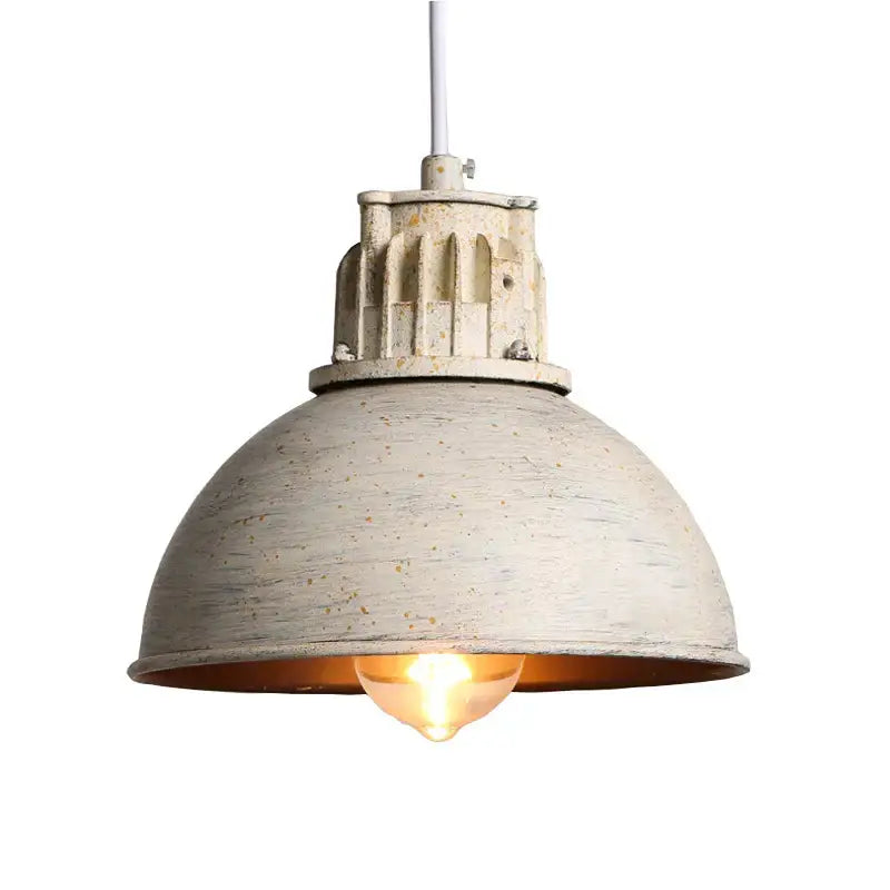 Industrial loft chandelier with distressed white metal dome and copper interior featuring exposed bulb for dining room decorbites industrial loft
