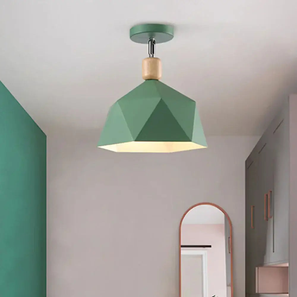 Geometric green pendant light with wooden accent and metallic hardware for decorbites industrial loft ceiling decor