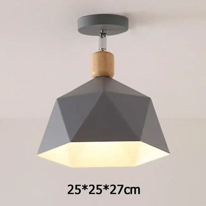 Gray geometric pendant light with wooden accent and metallic mounting hardware for decorbites industrial loft ceiling decor