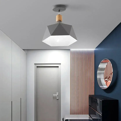 Geometric gray pendant light with wooden accent top for industrial loft ceiling decorbites industrial loft kitchen lamp