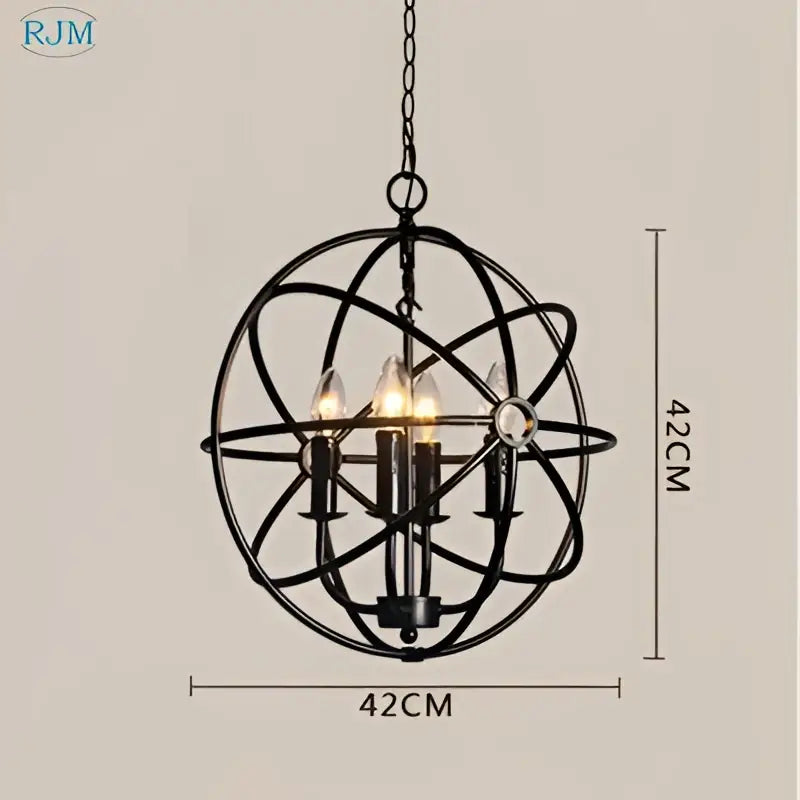 Black wrought iron globe pendant light with four lit candle bulbs for decorbites industrial loft iron dining room decor