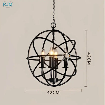 Black wrought iron globe pendant light with four lit candle bulbs for decorbites industrial loft iron dining room decor