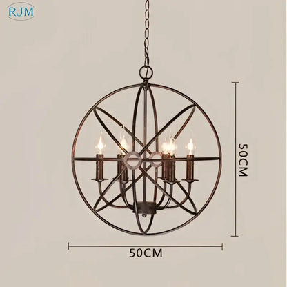 Industrial loft iron pendant light with six candle-like bulbs in a bronze wrought iron spherical frame for dining room decorbites industrial loft