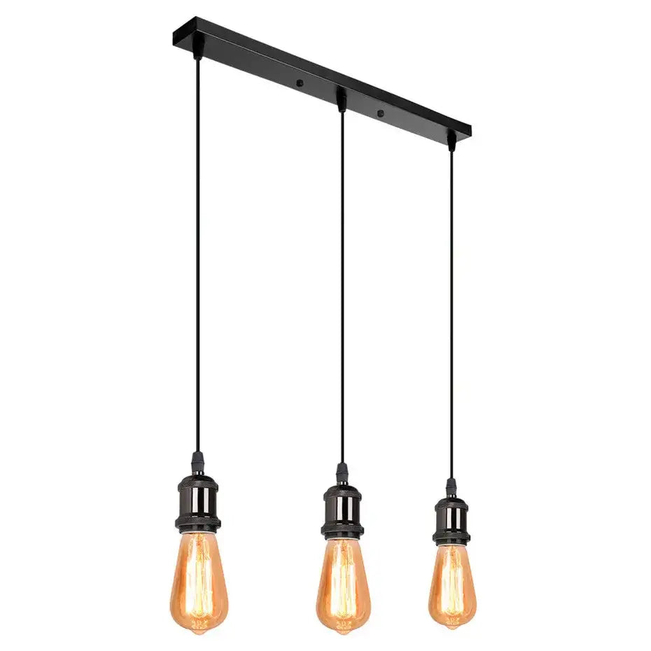 Black industrial loft led pendant light with three hanging edison bulbs for kitchen and dining room decorbites design