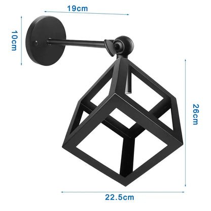 Black metal geometric loft led cage wall sconce with cube frame for industrial loft led decorbites lighting