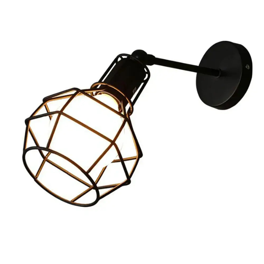 Black industrial loft led cage wall sconce with geometric wire cage for bedroom decorbites industrial loft lighting