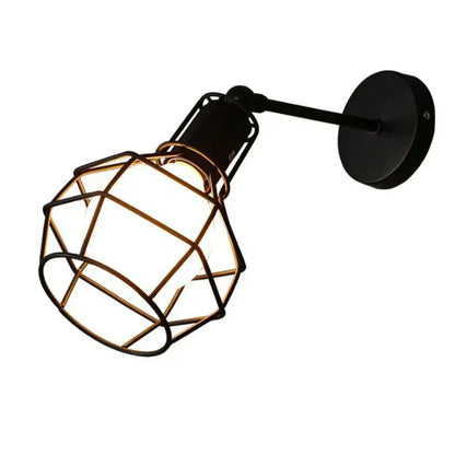 Black industrial loft led cage wall sconce with geometric wire cage for bedroom decorbites industrial loft lighting