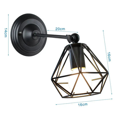 Black wrought iron wall sconce with geometric cage design decorbites industrial loft led cage wall light for bedroom decor