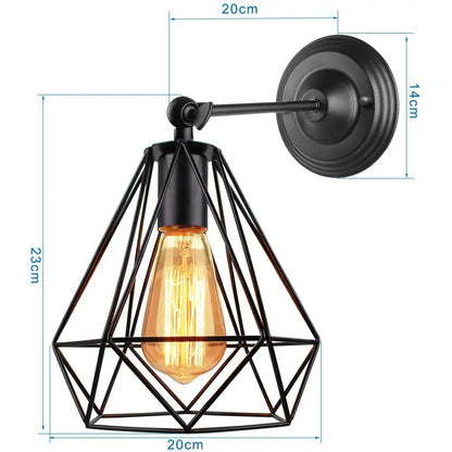 Black metal geometric cage wall sconce with warm edison bulb for decorbites industrial loft led bedroom lighting