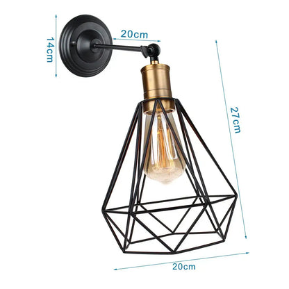 Industrial loft led wall sconce with black metal cage, exposed edison bulb, and brass hardware for decorbites industrial loft decor